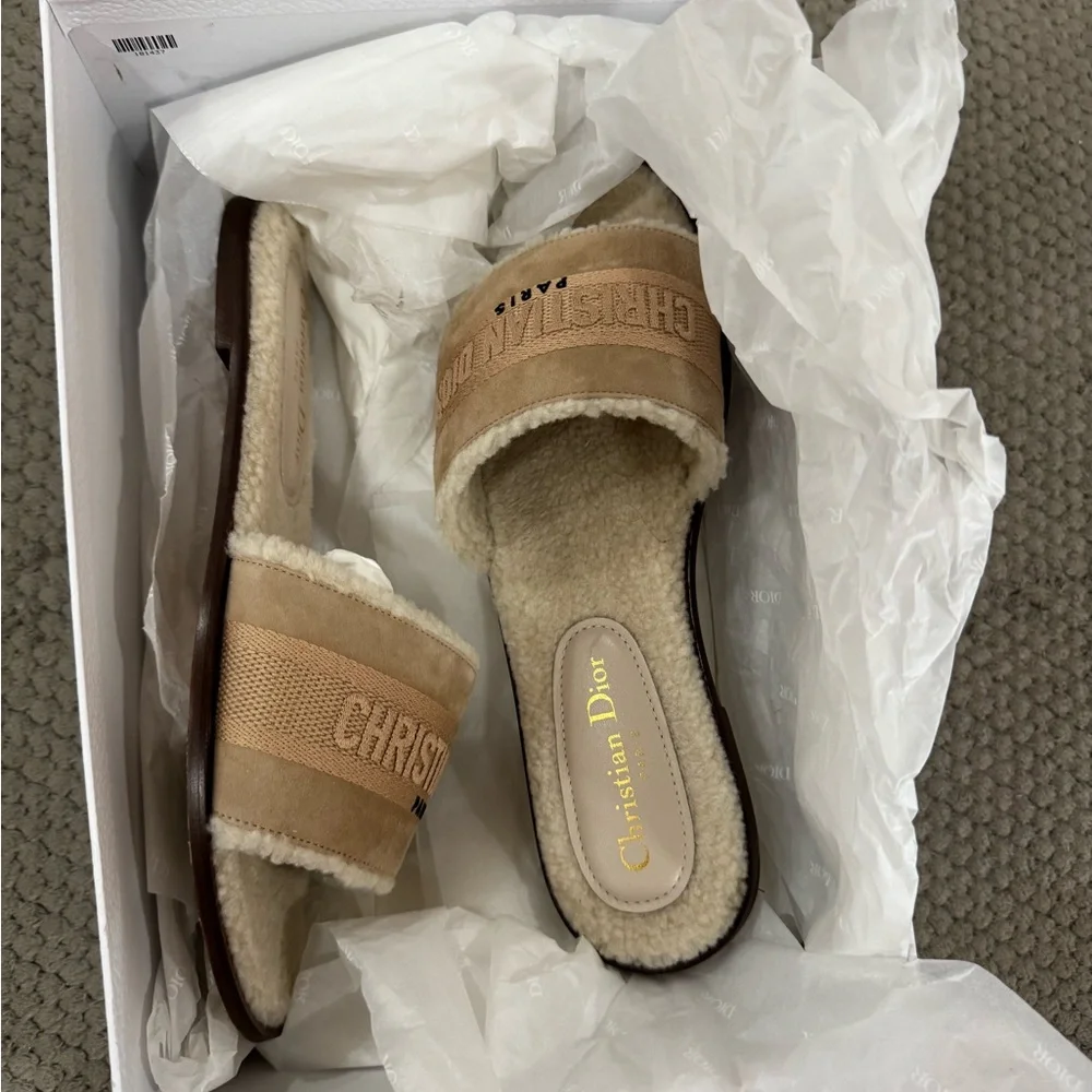 Dior Beige Shearling Slide Loafers - Picture 7 of 8